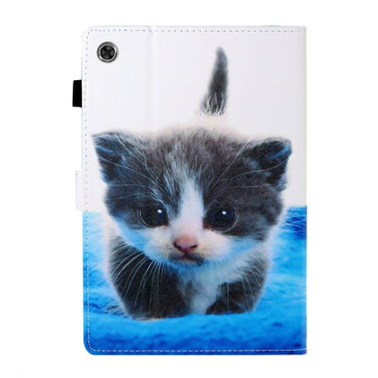 For Samsung Galaxy Tab A8 10.5 2021 Coloured Drawing Stitching Leather Tablet Case(Blue White Cat) by bashfashion