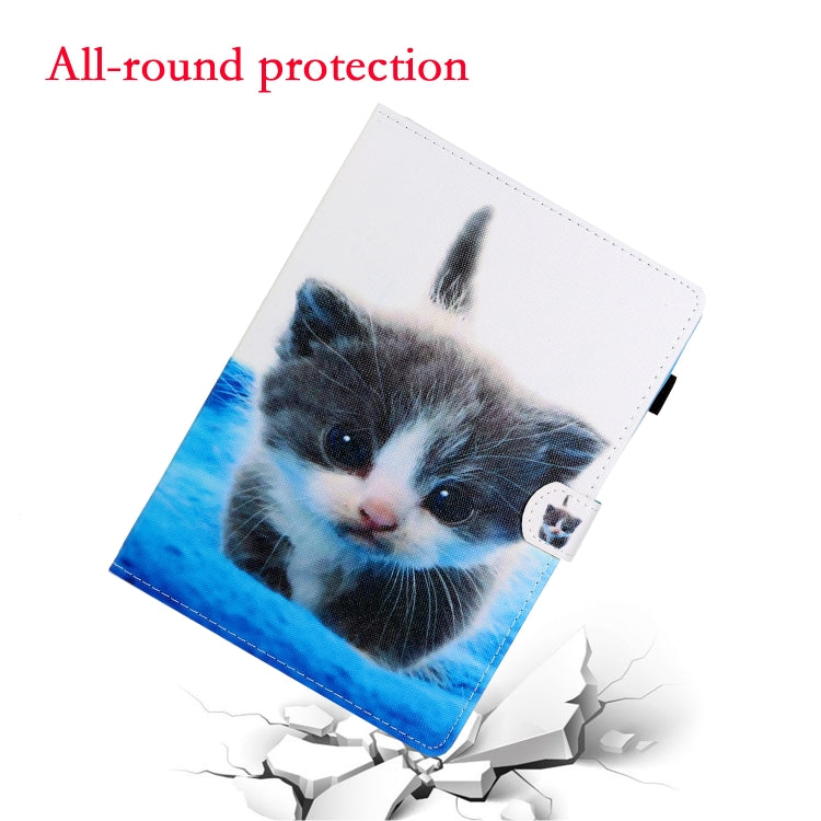 For Samsung Galaxy Tab A8 10.5 2021 Coloured Drawing Stitching Leather Tablet Case(Blue White Cat) by bashfashion