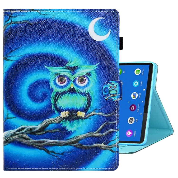 For Samsung Galaxy Tab A8 10.5 2021 Coloured Drawing Stitching Leather Tablet Case(Moon Owl) by bashfashion