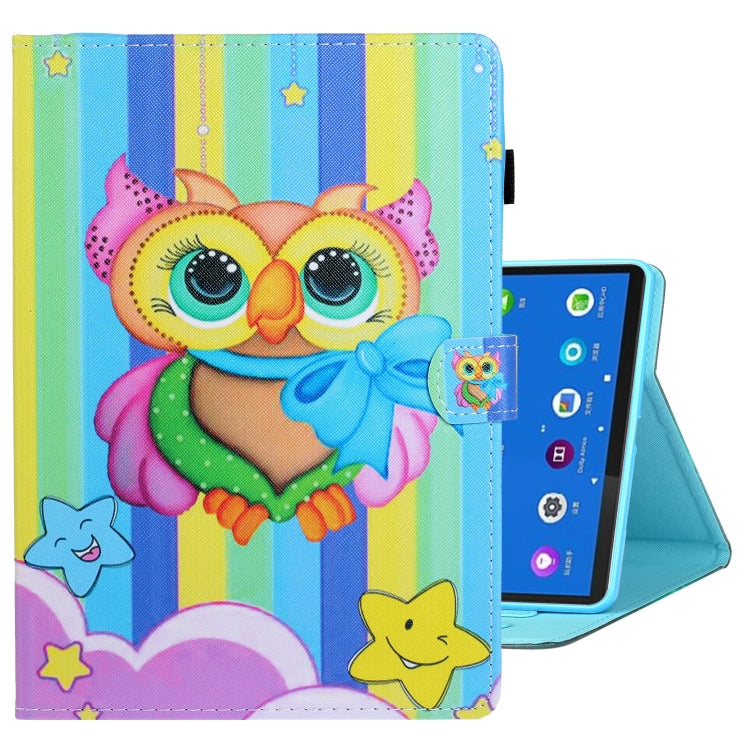 For Samsung Galaxy Tab A8 10.5 2021 Coloured Drawing Stitching Leather Tablet Case(Rainbow Owl) by bashfashion
