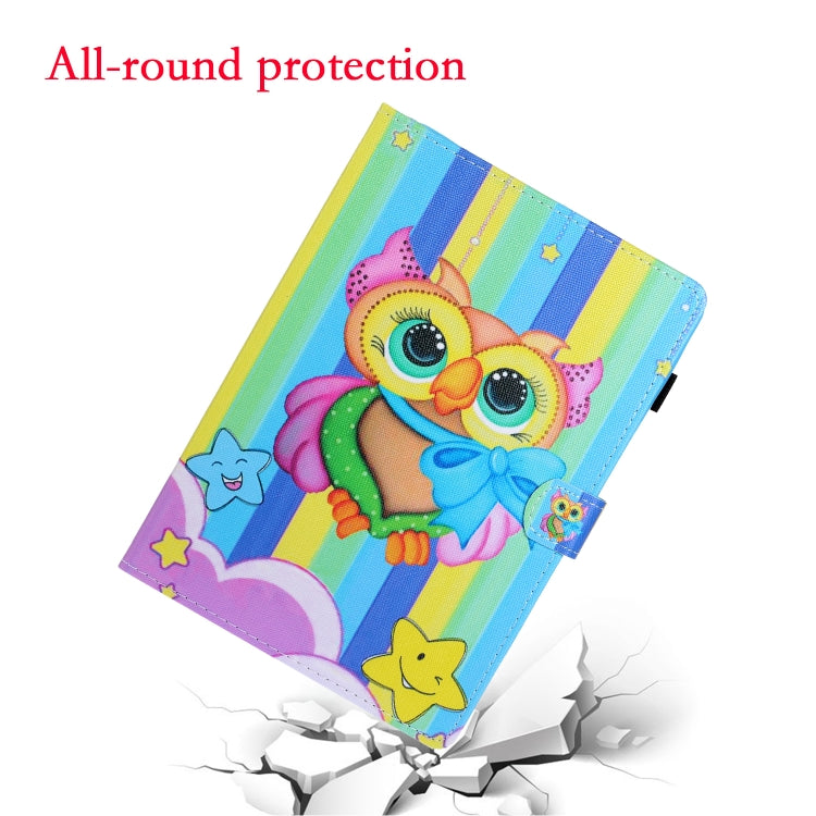 For Samsung Galaxy Tab A8 10.5 2021 Coloured Drawing Stitching Leather Tablet Case(Rainbow Owl) by bashfashion
