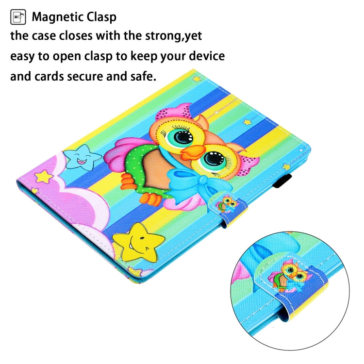 For Samsung Galaxy Tab A8 10.5 2021 Coloured Drawing Stitching Leather Tablet Case(Rainbow Owl) by bashfashion