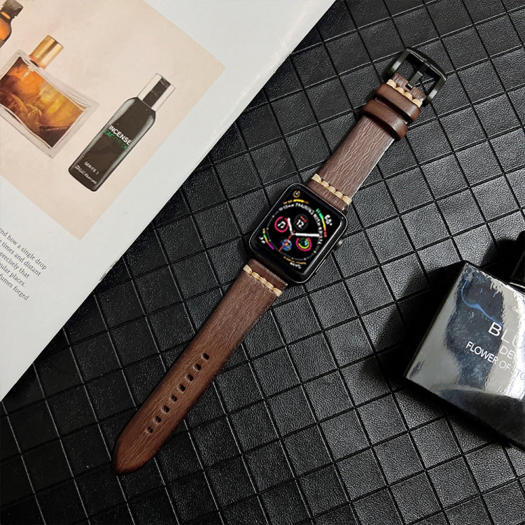 Genuine Leather Watch Band For Apple Watch Series 9&8&7 41mm / SE 3&SE 2&6&SE&5&4 40mm / 3&2&1 38mm(Coffee) by bashfashion