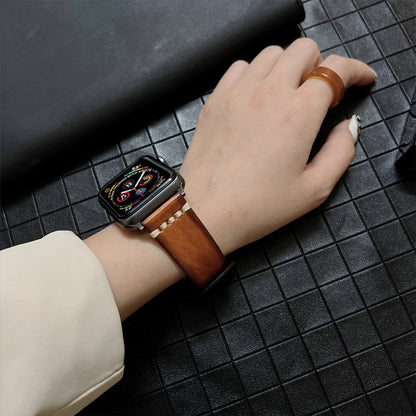 Genuine Leather Watch Band For Apple Watch Series 9&8&7 41mm / SE 3&SE 2&6&SE&5&4 40mm / 3&2&1 38mm(Black) by bashfashion