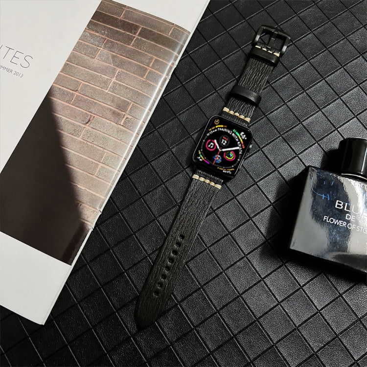 Genuine Leather Watch Band For Apple Watch Ultra 49mm&Watch Ultra 2 49mm / Series 9&8&7 45mm / SE 3&SE 2&6&SE&5&4 44mm / 3&2&1 42mm(Black) by bashfashion