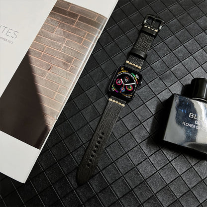 Genuine Leather Watch Band For Apple Watch Ultra 49mm&Watch Ultra 2 49mm / Series 9&8&7 45mm / SE 3&SE 2&6&SE&5&4 44mm / 3&2&1 42mm(Black) by bashfashion