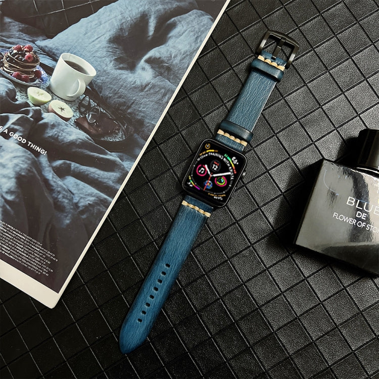 Genuine Leather Watch Band For Apple Watch Ultra 49mm&Watch Ultra 2 49mm / Series 9&8&7 45mm / SE 3&SE 2&6&SE&5&4 44mm / 3&2&1 42mm(Blue) by bashfashion