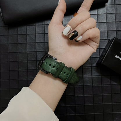 Genuine Leather Watch Band For Apple Watch Ultra 49mm&Watch Ultra 2 49mm / Series 9&8&7 45mm / SE 3&SE 2&6&SE&5&4 44mm / 3&2&1 42mm(Black) by bashfashion