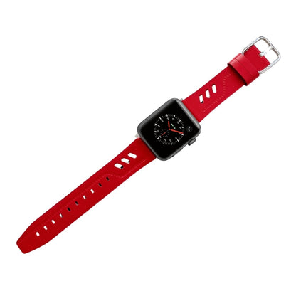 Genuine Leather Nylon Watch Band For Apple Watch Series 9&8&7 41mm / SE 3&SE 2&6&SE&5&4 40mm / 3&2&1 38mm(Red) by bashfashion