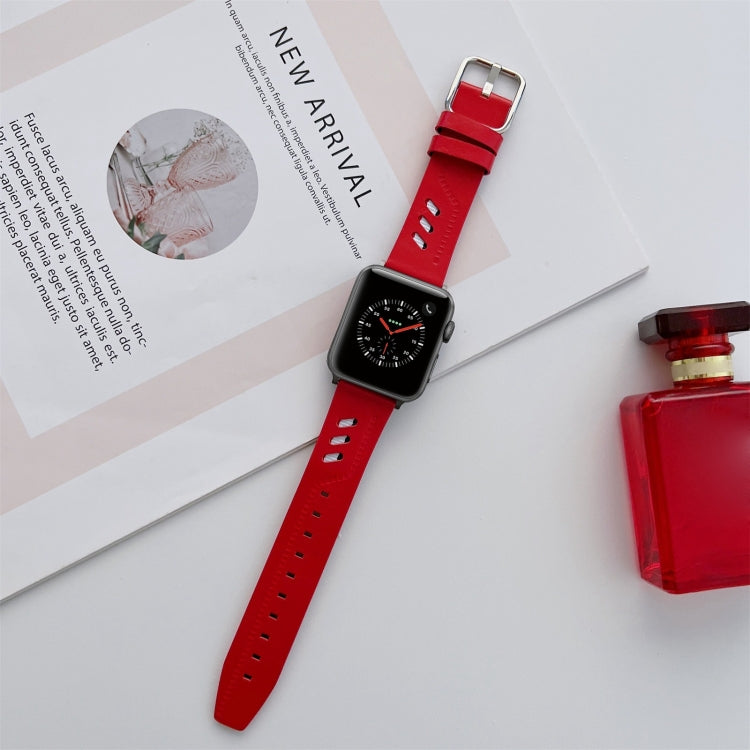 Genuine Leather Nylon Watch Band For Apple Watch Series 9&8&7 41mm / SE 3&SE 2&6&SE&5&4 40mm / 3&2&1 38mm(Red) by bashfashion