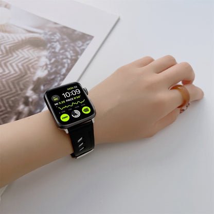 Genuine Leather Nylon Watch Band For Apple Watch Series 9&8&7 41mm / SE 3&SE 2&6&SE&5&4 40mm / 3&2&1 38mm(Black) by bashfashion