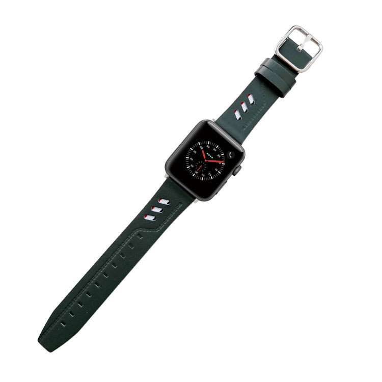 Genuine Leather Nylon Watch Band For Apple Watch Series 9&8&7 41mm / SE 3&SE 2&6&SE&5&4 40mm / 3&2&1 38mm(Green) by bashfashion