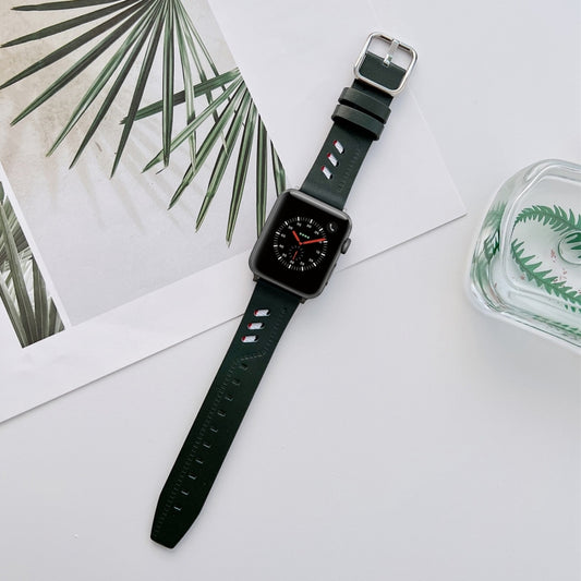Genuine Leather Nylon Watch Band For Apple Watch Series 9&8&7 41mm / SE 3&SE 2&6&SE&5&4 40mm / 3&2&1 38mm(Green) by bashfashion