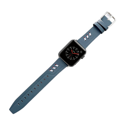 Genuine Leather Nylon Watch Band For Apple Watch Ultra 49mm&Watch Ultra 2 49mm / Series 9&8&7 45mm / SE 3&SE 2&6&SE&5&4 44mm / 3&2&1 42mm(Blue) by bashfashion