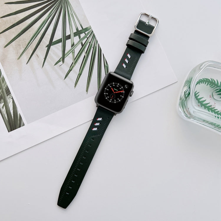 Genuine Leather Nylon Watch Band For Apple Watch Ultra 49mm&Watch Ultra 2 49mm / Series 9&8&7 45mm / SE 3&SE 2&6&SE&5&4 44mm / 3&2&1 42mm(Green) by bashfashion