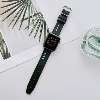 Genuine Leather Nylon Watch Band For Apple Watch Ultra 49mm&Watch Ultra 2 49mm / Series 9&8&7 45mm / SE 3&SE 2&6&SE&5&4 44mm / 3&2&1 42mm(Green) by bashfashion
