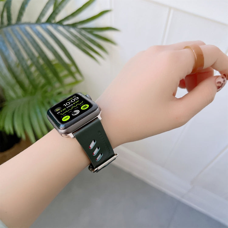 Genuine Leather Nylon Watch Band For Apple Watch Ultra 49mm&Watch Ultra 2 49mm / Series 9&8&7 45mm / SE 3&SE 2&6&SE&5&4 44mm / 3&2&1 42mm(Green) by bashfashion