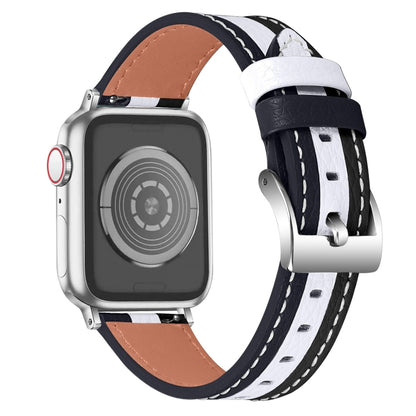 Color Matching Leather Watch Band For Apple Watch Series 9&8&7 41mm / SE 3&SE 2&6&SE&5&4 40mm / 3&2&1 38mm(Black White) by bashfashion
