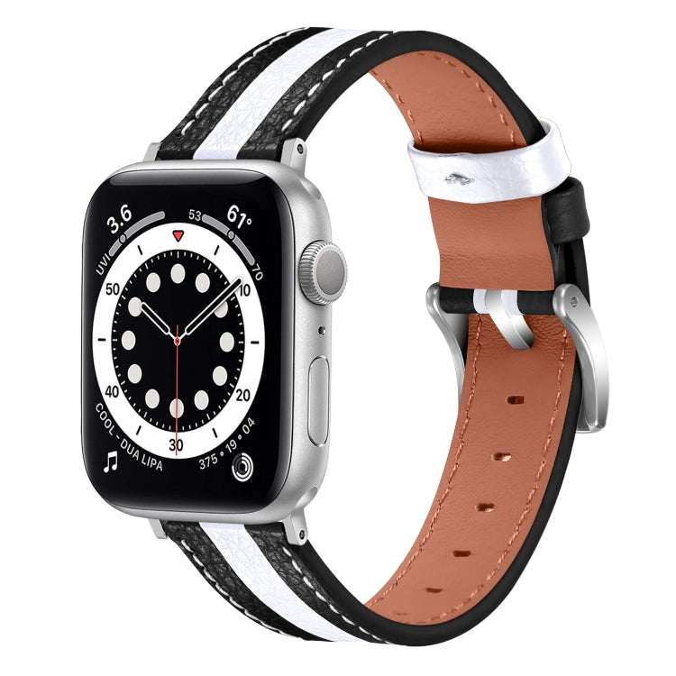 Color Matching Leather Watch Band For Apple Watch Series 9&8&7 41mm / SE 3&SE 2&6&SE&5&4 40mm / 3&2&1 38mm(Black White) by bashfashion