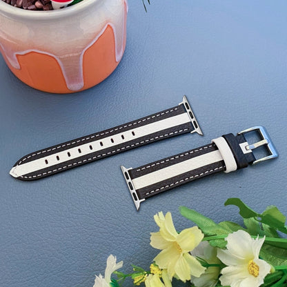 Color Matching Leather Watch Band For Apple Watch Series 9&8&7 41mm / SE 3&SE 2&6&SE&5&4 40mm / 3&2&1 38mm(Black White) by bashfashion