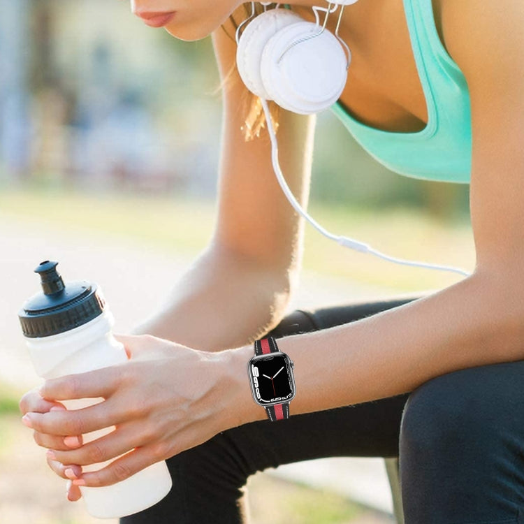 Color Matching Leather Watch Band For Apple Watch Series 9&8&7 41mm / SE 3&SE 2&6&SE&5&4 40mm / 3&2&1 38mm(Black Red) by bashfashion