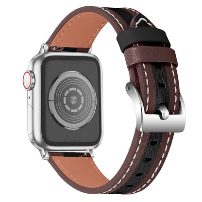 Color Matching Leather Watch Band For Apple Watch Series 9&8&7 41mm / SE 3&SE 2&6&SE&5&4 40mm / 3&2&1 38mm(Brown Black) by bashfashion