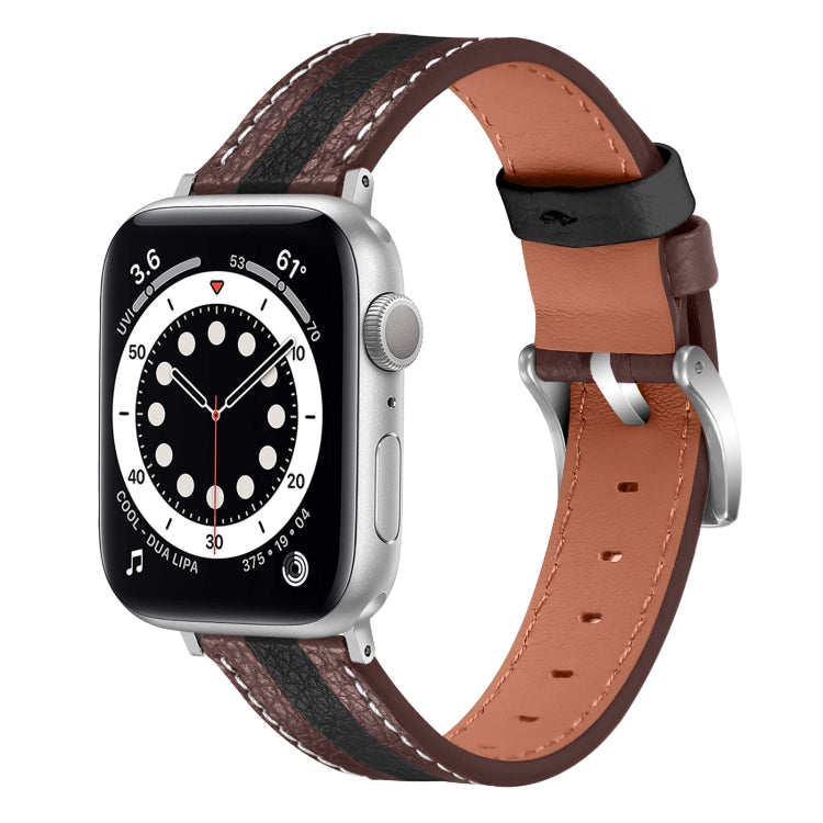 Color Matching Leather Watch Band For Apple Watch Series 9&8&7 41mm / SE 3&SE 2&6&SE&5&4 40mm / 3&2&1 38mm(Brown Black) by bashfashion