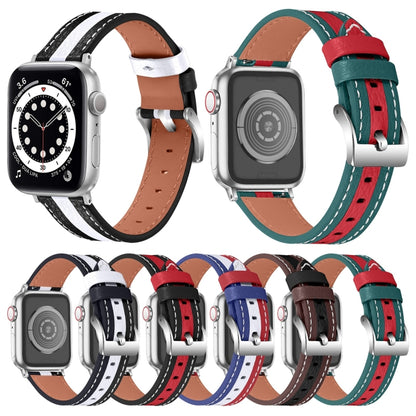 Color Matching Leather Watch Band For Apple Watch Series 9&8&7 41mm / SE 3&SE 2&6&SE&5&4 40mm / 3&2&1 38mm(Black White) by bashfashion