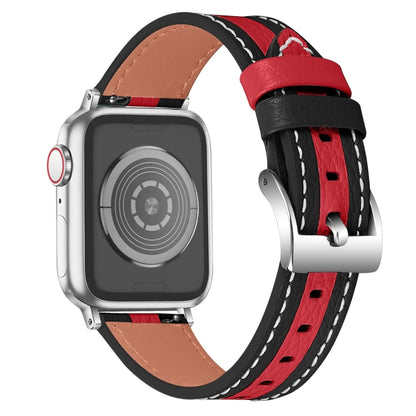 Color Matching Leather Watch Band For Apple Watch Ultra 49mm&Watch Ultra 2 49mm / Series 9&8&7 45mm / SE 3&SE 2&6&SE&5&4 44mm / 3&2&1 42mm(Black Red) by bashfashion