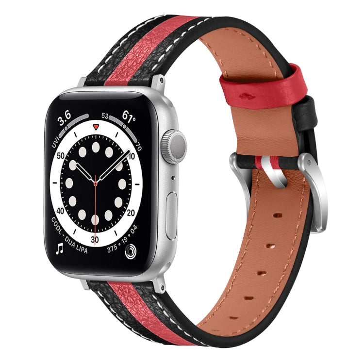 Color Matching Leather Watch Band For Apple Watch Ultra 49mm&Watch Ultra 2 49mm / Series 9&8&7 45mm / SE 3&SE 2&6&SE&5&4 44mm / 3&2&1 42mm(Black Red) by bashfashion