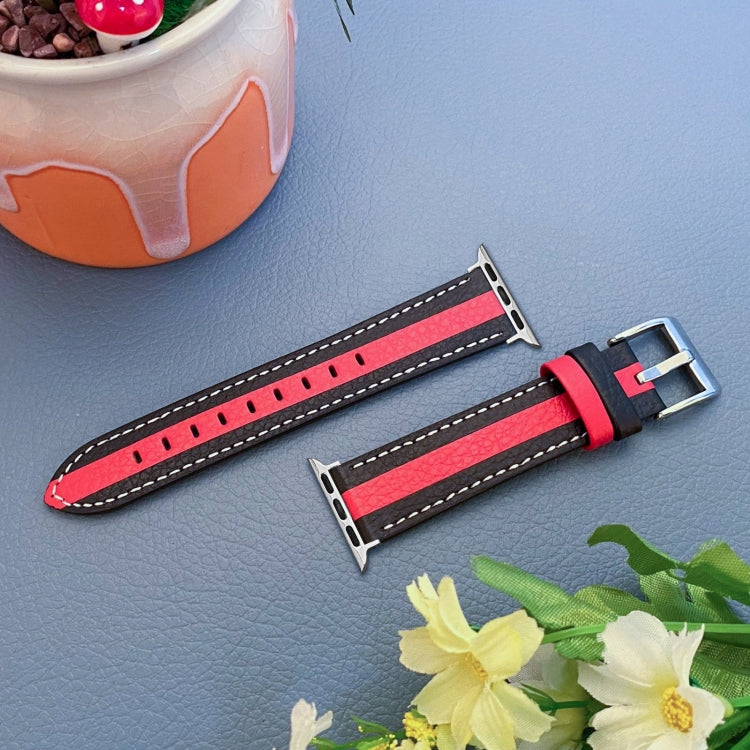 Color Matching Leather Watch Band For Apple Watch Ultra 49mm&Watch Ultra 2 49mm / Series 9&8&7 45mm / SE 3&SE 2&6&SE&5&4 44mm / 3&2&1 42mm(Black Red) by bashfashion