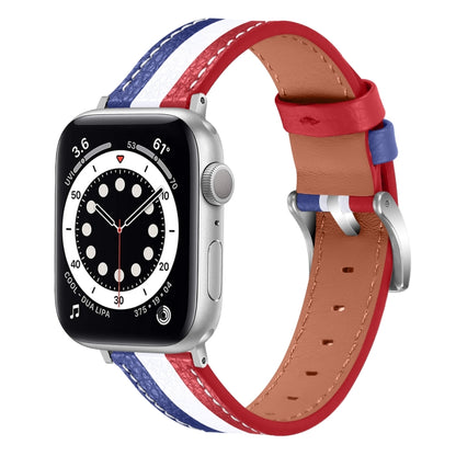 Color Matching Leather Watch Band For Apple Watch Ultra 49mm&Watch Ultra 2 49mm / Series 9&8&7 45mm / SE 3&SE 2&6&SE&5&4 44mm / 3&2&1 42mm(Blue White Red) by bashfashion