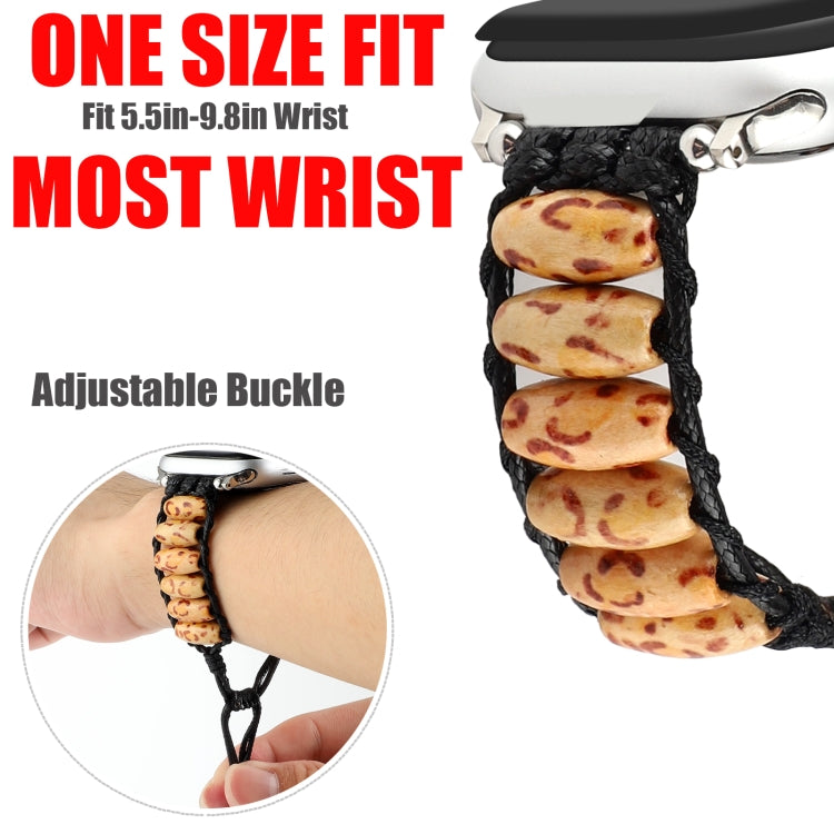 Wooden Bead Watch Band For Apple Watch Series 9&8&7 41mm / SE 3&SE 2&6&SE&5&4 40mm / 3&2&1 38mm(Light Leopard Print) by bashfashion
