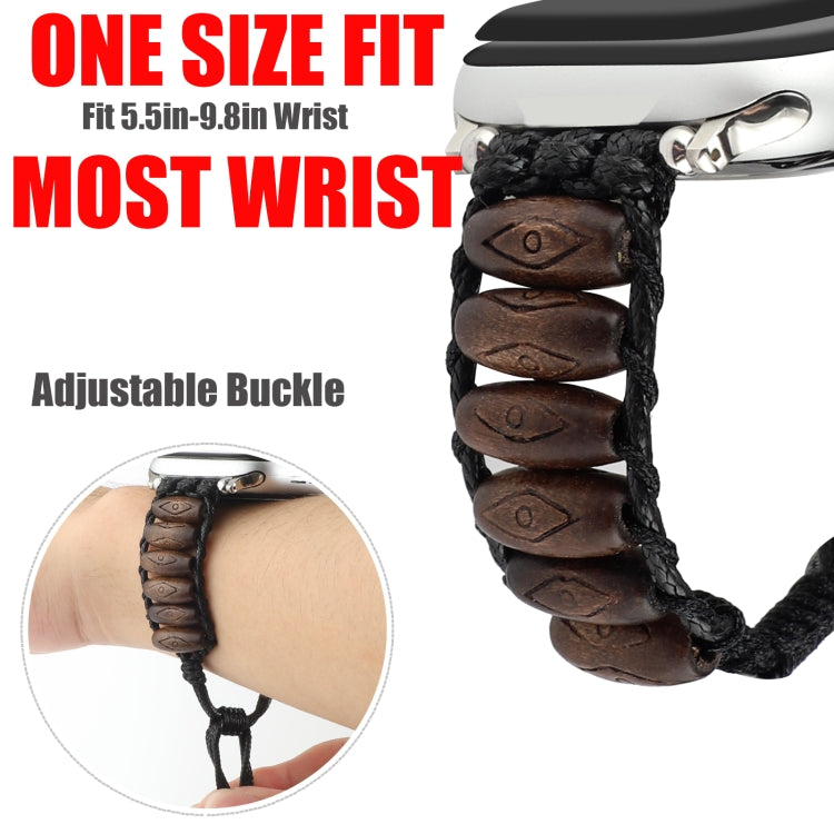 Wooden Bead Watch Band For Apple Watch Series 9&8&7 41mm / SE 3&SE 2&6&SE&5&4 40mm / 3&2&1 38mm(Dark Brown Diamond Eyes) by bashfashion