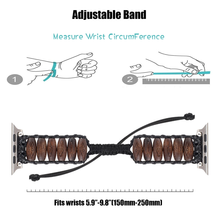 Wooden Bead Watch Band For Apple Watch Series 9&8&7 41mm / SE 3&SE 2&6&SE&5&4 40mm / 3&2&1 38mm(Dark Brown Diamond Eyes) by bashfashion