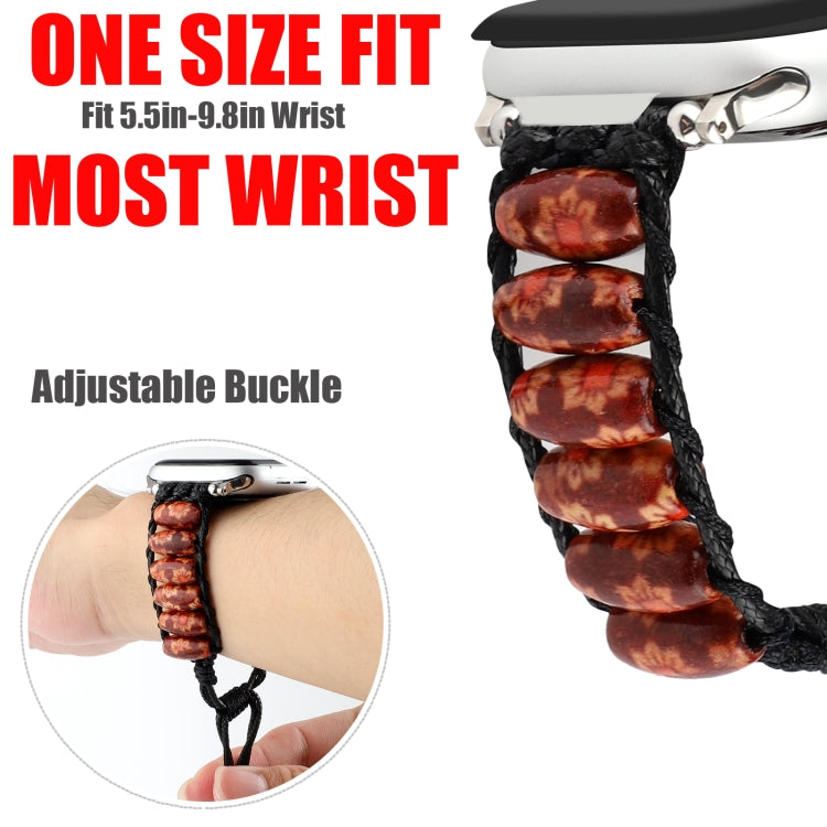 Wooden Bead Watch Band For Apple Watch Series 9&8&7 41mm / SE 3&SE 2&6&SE&5&4 40mm / 3&2&1 38mm(Double Flower) by bashfashion