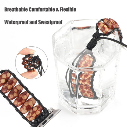 Wooden Bead Watch Band For Apple Watch Series 9&8&7 41mm / SE 3&SE 2&6&SE&5&4 40mm / 3&2&1 38mm(Football Pattern) by bashfashion