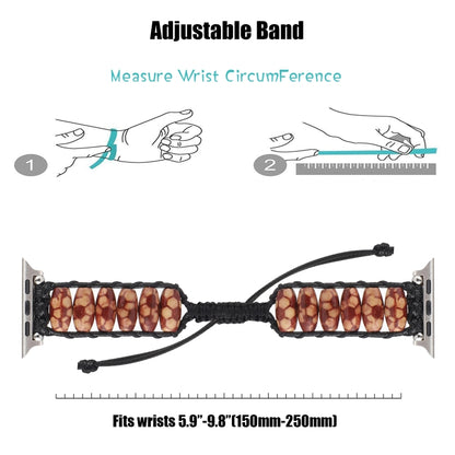 Wooden Bead Watch Band For Apple Watch Series 9&8&7 41mm / SE 3&SE 2&6&SE&5&4 40mm / 3&2&1 38mm(Football Pattern) by bashfashion