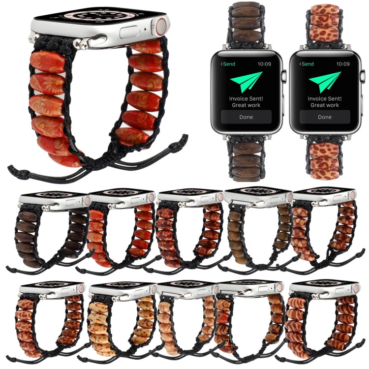 Wooden Bead Watch Band For Apple Watch Series 9&8&7 41mm / SE 3&SE 2&6&SE&5&4 40mm / 3&2&1 38mm(Pattern Brown) by bashfashion