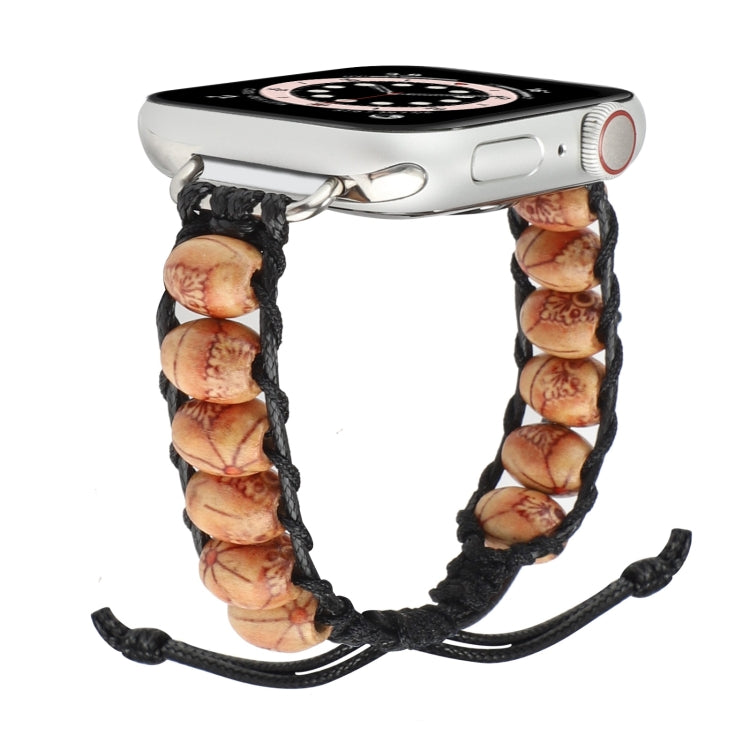 Wooden Bead Watch Band For Apple Watch Ultra 49mm&Watch Ultra 2 49mm / Series 9&8&7 45mm / SE 3&SE 2&6&SE&5&4 44mm / 3&2&1 42mm(Pattern Light Brown) by bashfashion
