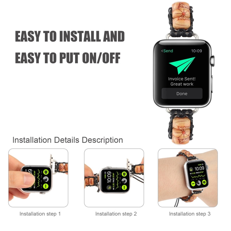 Wooden Bead Watch Band For Apple Watch Ultra 49mm&Watch Ultra 2 49mm / Series 9&8&7 45mm / SE 3&SE 2&6&SE&5&4 44mm / 3&2&1 42mm(Pattern Light Brown) by bashfashion