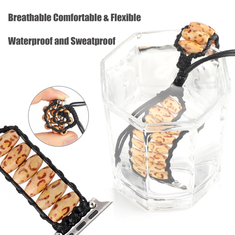 Wooden Bead Watch Band For Apple Watch Ultra 49mm&Watch Ultra 2 49mm / Series 9&8&7 45mm / SE 3&SE 2&6&SE&5&4 44mm / 3&2&1 42mm(Light Leopard Print) by bashfashion