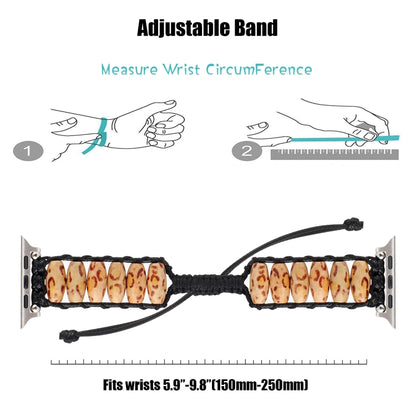 Wooden Bead Watch Band For Apple Watch Ultra 49mm&Watch Ultra 2 49mm / Series 9&8&7 45mm / SE 3&SE 2&6&SE&5&4 44mm / 3&2&1 42mm(Light Leopard Print) by bashfashion