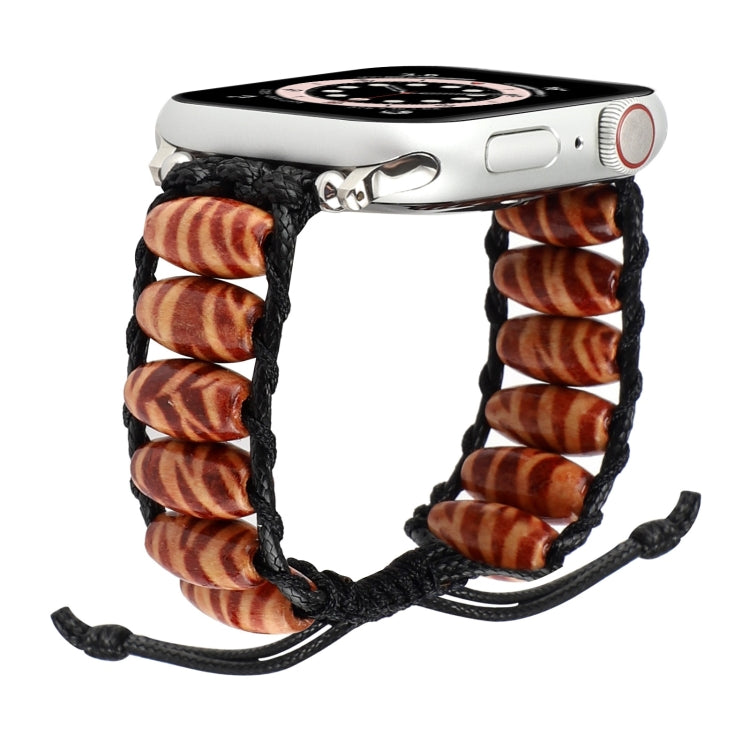Wooden Bead Watch Band For Apple Watch Ultra 49mm&Watch Ultra 2 49mm / Series 9&8&7 45mm / SE 3&SE 2&6&SE&5&4 44mm / 3&2&1 42mm(Deep Leopard Print) by bashfashion