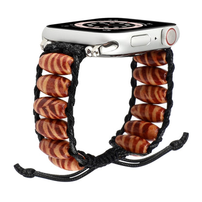 Wooden Bead Watch Band For Apple Watch Ultra 49mm&Watch Ultra 2 49mm / Series 9&8&7 45mm / SE 3&SE 2&6&SE&5&4 44mm / 3&2&1 42mm(Deep Leopard Print) by bashfashion