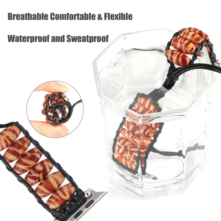 Wooden Bead Watch Band For Apple Watch Ultra 49mm&Watch Ultra 2 49mm / Series 9&8&7 45mm / SE 3&SE 2&6&SE&5&4 44mm / 3&2&1 42mm(Deep Leopard Print) by bashfashion