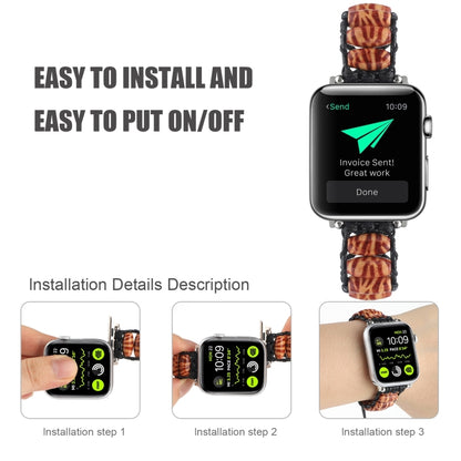 Wooden Bead Watch Band For Apple Watch Ultra 49mm&Watch Ultra 2 49mm / Series 9&8&7 45mm / SE 3&SE 2&6&SE&5&4 44mm / 3&2&1 42mm(Deep Leopard Print) by bashfashion