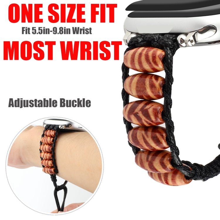 Wooden Bead Watch Band For Apple Watch Ultra 49mm&Watch Ultra 2 49mm / Series 9&8&7 45mm / SE 3&SE 2&6&SE&5&4 44mm / 3&2&1 42mm(Deep Leopard Print) by bashfashion