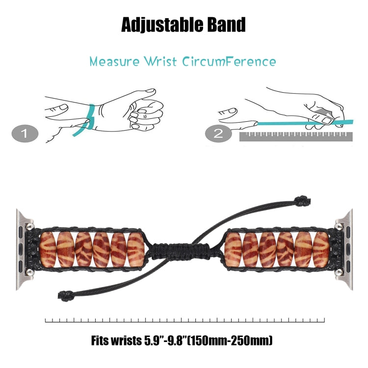 Wooden Bead Watch Band For Apple Watch Ultra 49mm&Watch Ultra 2 49mm / Series 9&8&7 45mm / SE 3&SE 2&6&SE&5&4 44mm / 3&2&1 42mm(Deep Leopard Print) by bashfashion