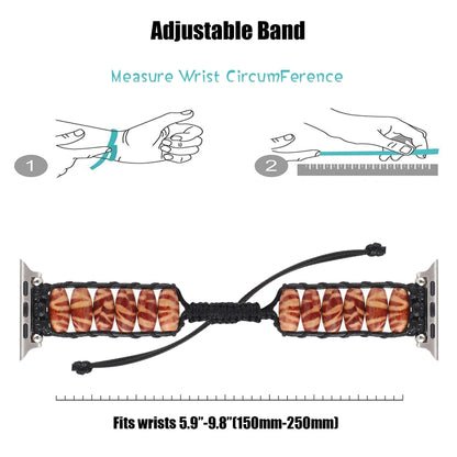 Wooden Bead Watch Band For Apple Watch Ultra 49mm&Watch Ultra 2 49mm / Series 9&8&7 45mm / SE 3&SE 2&6&SE&5&4 44mm / 3&2&1 42mm(Deep Leopard Print) by bashfashion
